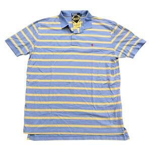 90s Ralph Lauren Light Blue and Yellow Striped Polo Shirt